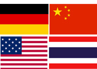 Germany, China, USA, Thailand flags